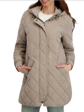 NEW Kensie Women’s Microfiber Car Coat Jacket Beige puffer size large